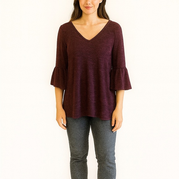 Nordstrom Size Large Bell Sleeve Heathered Purple Top - Picture 1 of 10
